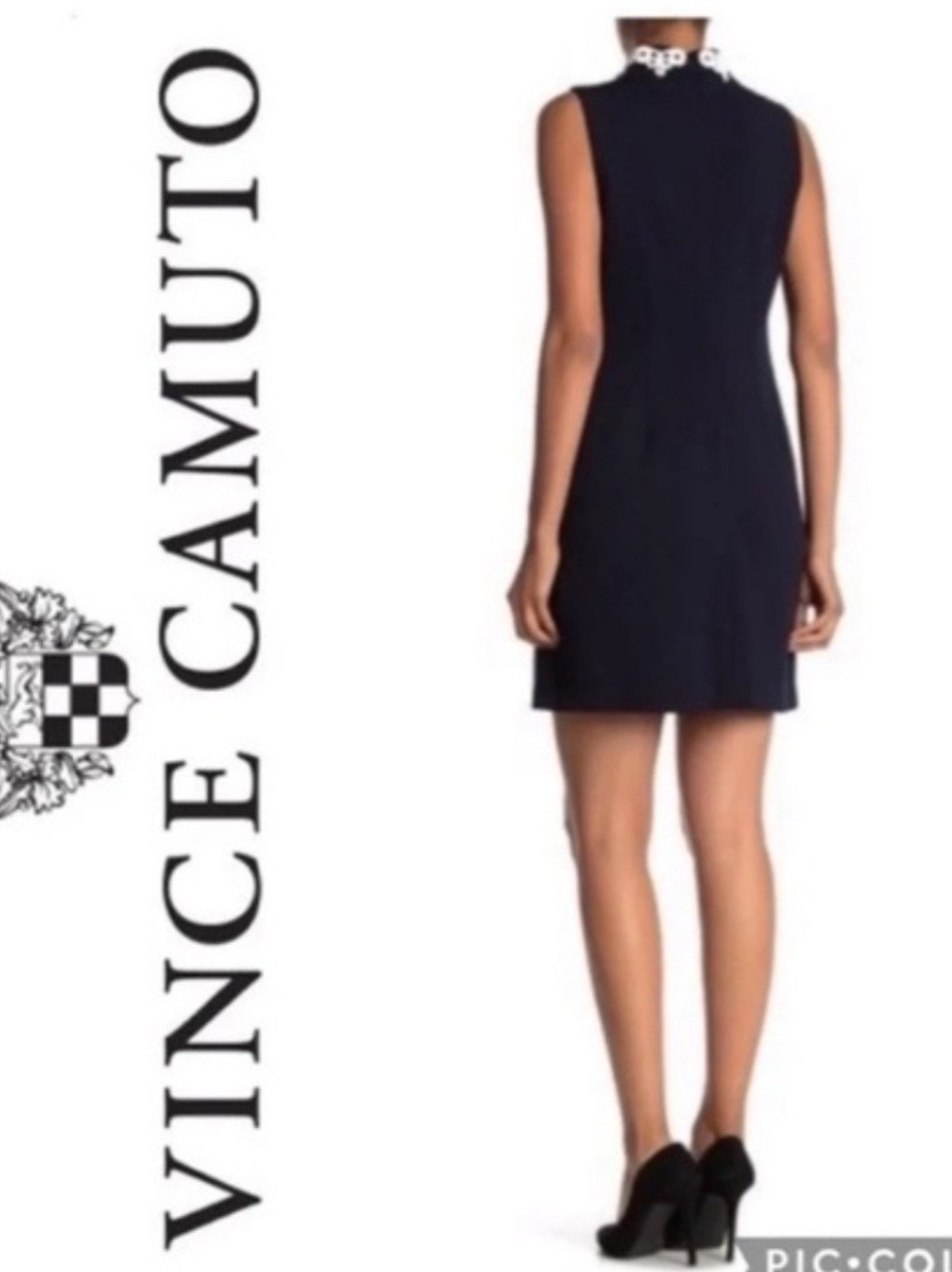 Vince Camuto Navy Sleeveless Mini Dress with White Lace Placket - Picture 2 of 2